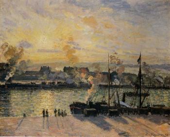 Camille Pissarro : Sunset, the Port of Rouen